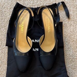 CHANEL Black Slingback Heels Size 38